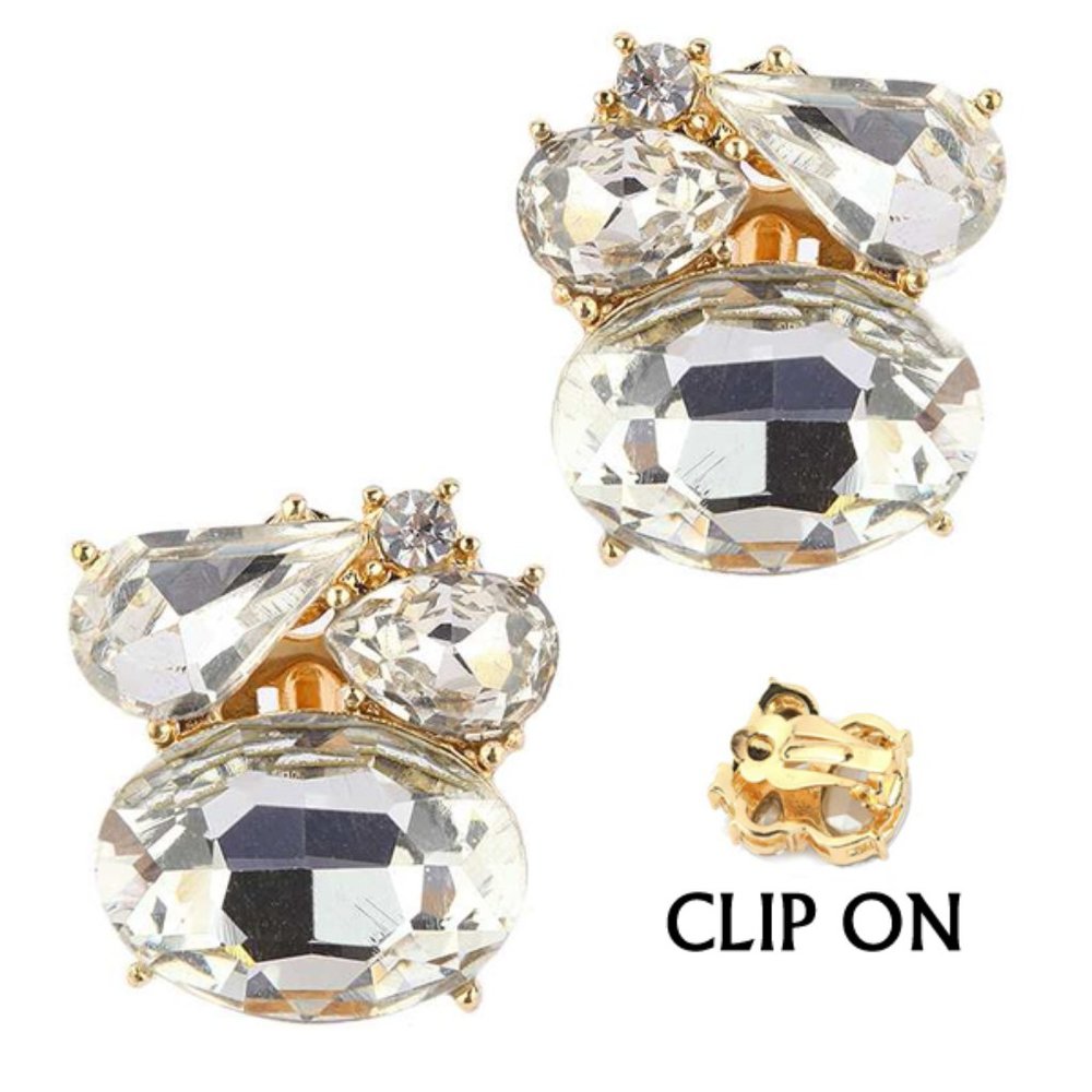 Multi shape glass stone mix clip on earrings wedding